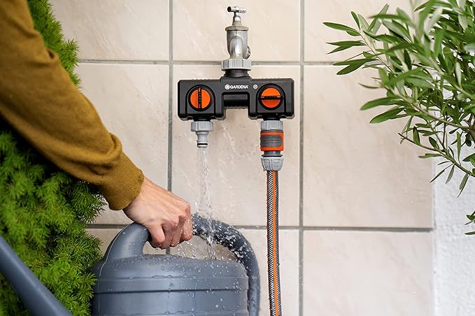 Gardena (38193 Two-Way Garden Hose Splitter with Flow Control Valves and Quick Connect Fittings. Connect 2 waterHoses to 1 Tap with Easy Connector Ports.