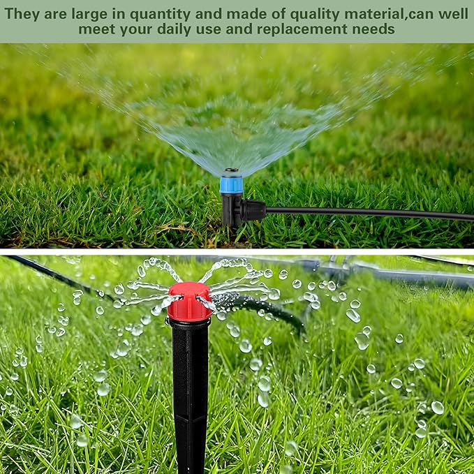 100 Pcs Drip Irrigation Emitters for 1/4" Tubing 50 Micro Irrigation Emitters Sprayer 50 Adjustable 360 Degree Water Flow Drippers for Garden Irrigation System(Red, Blue, Latch)