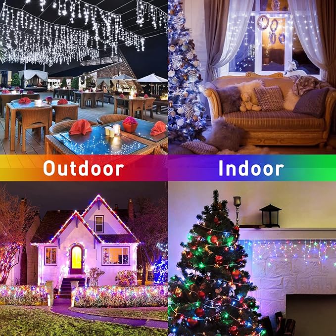 JMEXSUSS Color Changing Lights Outdoor Waterproof,400 LED Christmas Icicle Lights with Remote, White to Multicolor Icicle Lights for Indoor Christmas Eaves Party Decorations