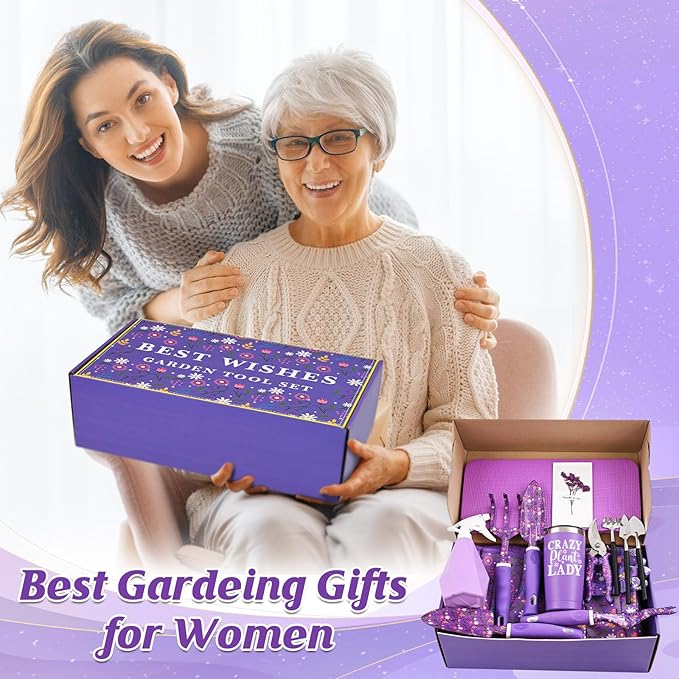 Gardening Gifts for Women, Gardening Tools for Women, 14 PCS Garden Tools Set Kit with Garden Tool Bag, Plant Lover Gifts Birthday Gifts for Mom Grandma Aunt (Purple)