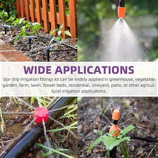 Swpeet 380Pcs 6 Types Barbed Connectors Irrigation Fittings with 7mm Single Wire Hose Clamp Kit, Straight Barbs, Single Barbs, Tees, lbows, End Plug, 4-Way Coupling Drip Irrigation Barbed Connectors