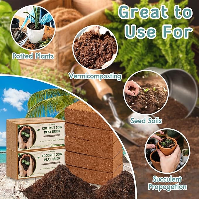 Legigo 10 Pack Premium Coco Coir Brick for Plants- 100% Organic Compressed Coconut Coir Bricks Starting Mix, Coco Coir Fiber Coconut Husk for Planting, Gardening, Potting Soil Substrate, Herbs