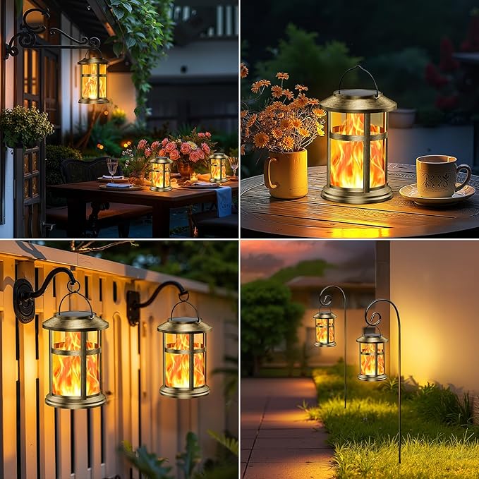 Wdtpro Solar Lanterns Outdoor Waterproof, 2 Pack Upgraded Flickering Flame Solar Lantern Outdoor Lights, Bright Hanging Lights for Outside, LED Lantern for Yard Garden Patio Decor (Antique Copper)