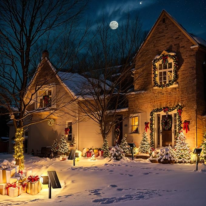 JSOT Solar Outdoor Lights - 4 Pack Solar Spot Lights Spotlights for Outside Landscape Lighting for Garden Tree Yard Pathway (Warm Light)