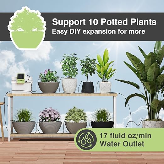 Raddy WS-2 Wi-Fi Automatic Watering System, Solar Drip Irrigation System, APP Control with Flexible Mini Hub, Water Shortage Alert, 2600mAh Built-in Battery, Easy DIY for Potted Plants, Balcony