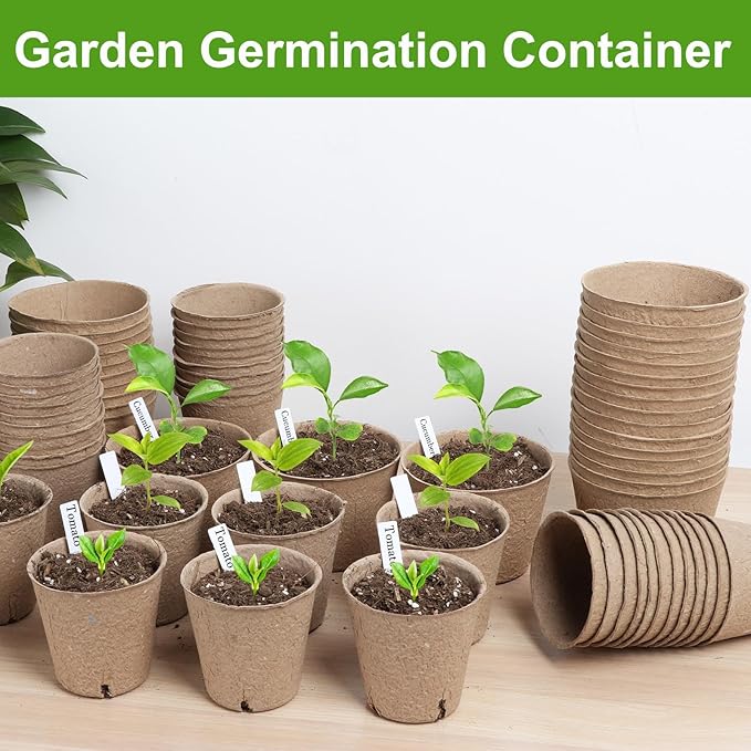 132 Pack Organic Peat Pots, 3.15 Inch Nursery Pot, Round Plant Seedling Pots with Drainage Holes, Small Seed Starting Starter Tray Bulk, Garden Germination Container with 132 Planting Labels(8 cm)