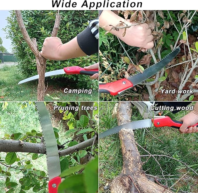 8 Inch Heavy Duty Pruning Saw, Folding Hand Saw with SK5 Curved Blade, Triple-cut Razor Teeth Used for Trees Wood Cutting Camping Gardening Work, Hiking, Landscaping, Tree Trimming