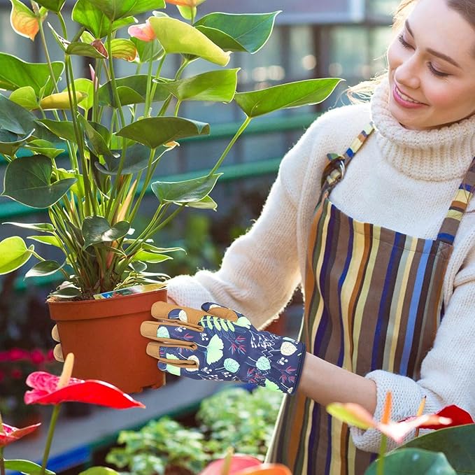 Womens Gardening Weeding Working Gloves, Leather Garden Glove for Women Thorn Proof No Stab for Digging, Planting,Pruning