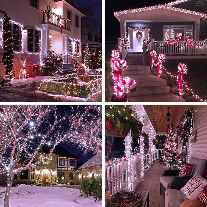 JMEXSUSS 400 LED Red and White String Lights Outdoor, 8 Modes Christmas String Lights Outdoor,132ft LED Lights Plug in for Christmas Tree Party Decorations