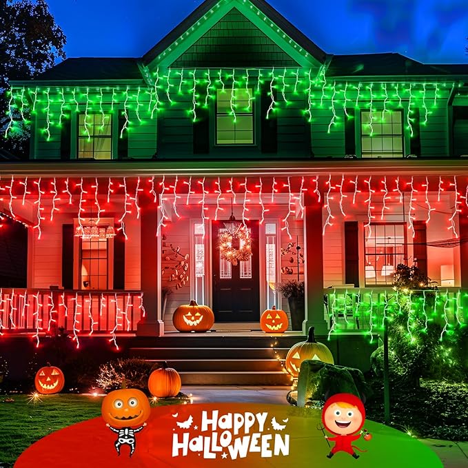 JMEXSUSS 400 LED Christmas Icicle Lights Outdoor, Red & Green Halloween Icicle Lights Clear Wire,Connectable String Lights Plug in for Christmas Party Outdoor Eaves Home Xmas Decorations