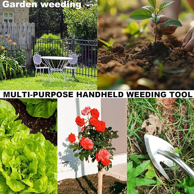 Gardening Weed Puller Tool,V-Shaped Hand Weeding Pulling Tool,Weed Removal Tool,Wood Handle Weeder Tool for Garden,Uprooting Weed Remover Tools (13.8inch)