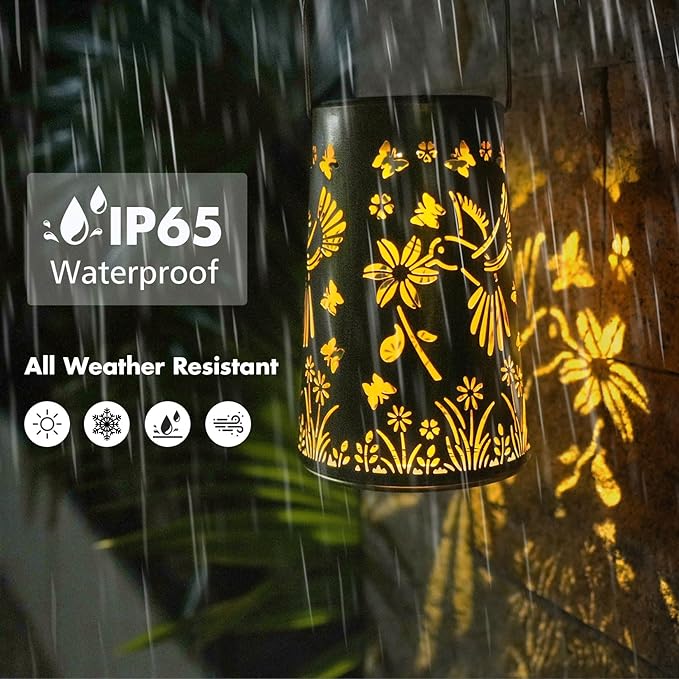 Kaixoxin 2 Pack Hummingbird Solar Lantern Lights Metal Outdoor Waterproof Garden Decor Hanging Lights for Backyard Porch Patio Table Yard Balcony Lawn Pathway Gifts for Women Grandma Mom
