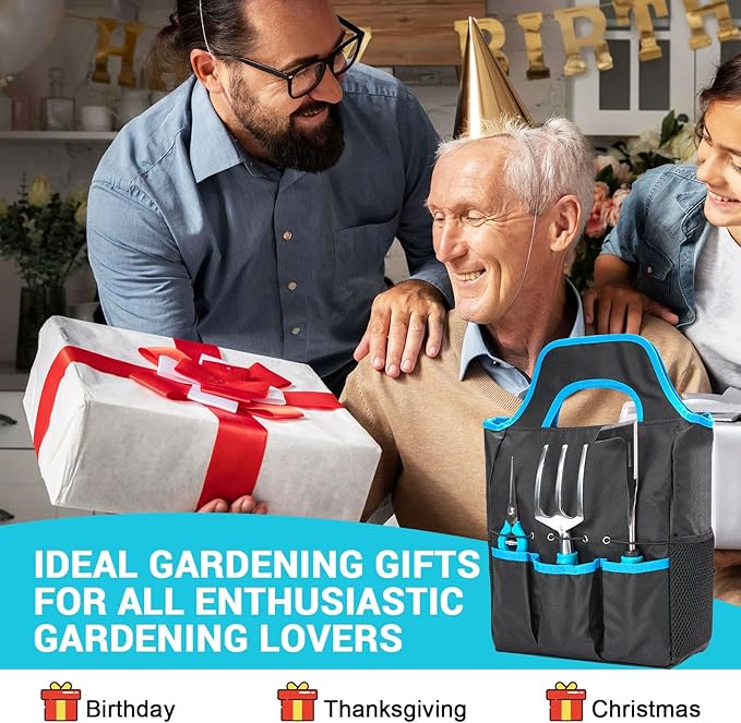 Garden Tool Set with Non Slip Rubber Grip,11 Piece Stainless Steel Gardening Tool Sets,Heavy Duty Outdoor Hand Tools Kit,Durable Tote Bag,Repotting mat,Uprooting Weeding Tool,Ideal Gifts for Women Men