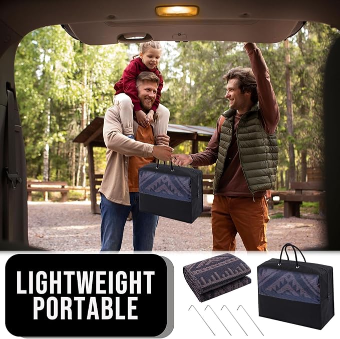 OLANLY Outdoor Rug Waterproof 10x14 ft, Reversible Outdoor Plastic Straw Rug, Boho Patio Rug, Indoor Outdoor Carpet, RV Mat Outside for Patio, Camp, Picnic, Balcony, Deck, Backyard, Black & Brown