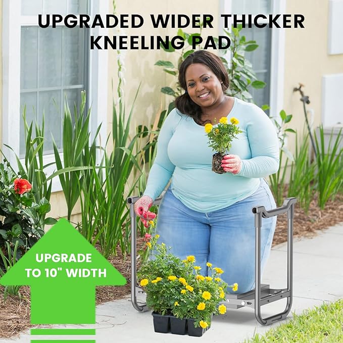 Upgraded Garden Kneeler and Seat, Garden Stool with Thicken & Widen Soft Kneeling Pad, Heavy Duty Gardening Stool with 2 Garden Tool Bags & 4 Garden Tools, Gardening Gifts for Women Mom Men Seniors