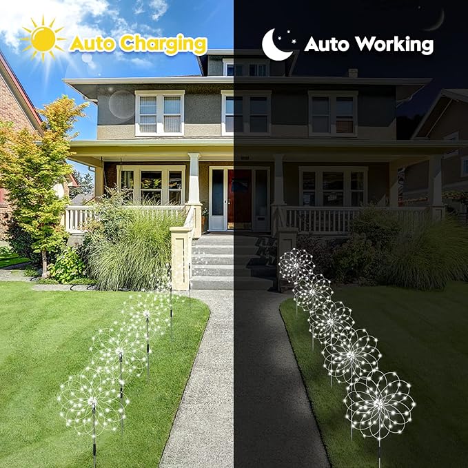 6 Pack Outdoor Solar Garden Lights, 120 LED Waterproof Solar Lamps Decorative, Fireworks Lamp, 8 Modes Landscape Lights with Remote for Pathway Backyard Walkway Patio (Cool White)