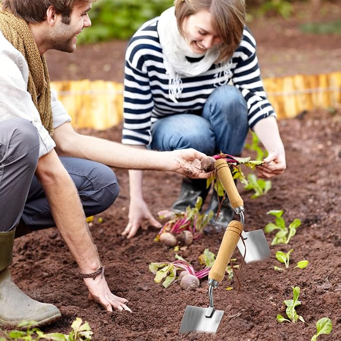 Lasnten 5 Pcs Garden Tool Set, Heavy Duty Gardening Tools with Hand Dibber, Hand Crack Weeder, Transplanter, Big Trowel, 3-Claw Cultivator for Planting Flowers, Gardening Gifts for Women and Men