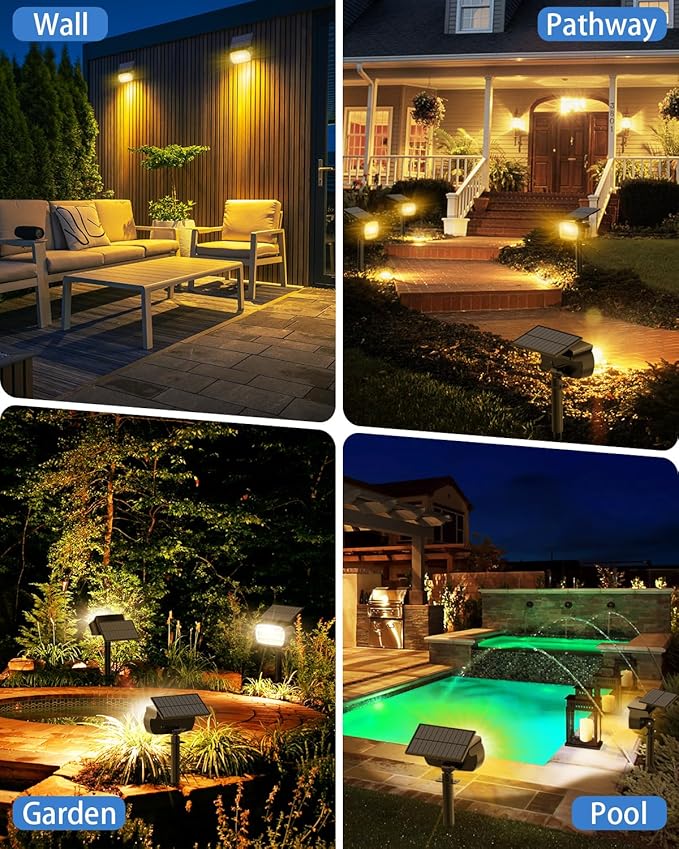 Fabrito Solar Spot Lights Outdoor 136 LEDs, Large Area Lighting Solar Lights Outdoor, 6 Pack IP65 Waterproof Landscape Spotlights Auto On/Off for Yard, Garden, Pathway, Plants,Tree (Warm White)