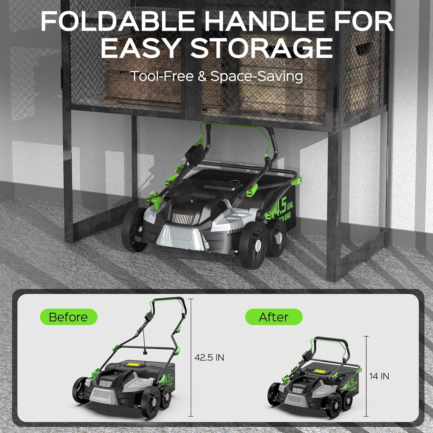 16-Inch 15.5 Amp 2-in-1 Electric Dethatcher and Scarifier with 14.5-Gallon Removable Thatch Collection Bag, Lawn Dethatcher with 5-Position Depth Adjustment, Quick-Fold, Keeps Lawn Healthy