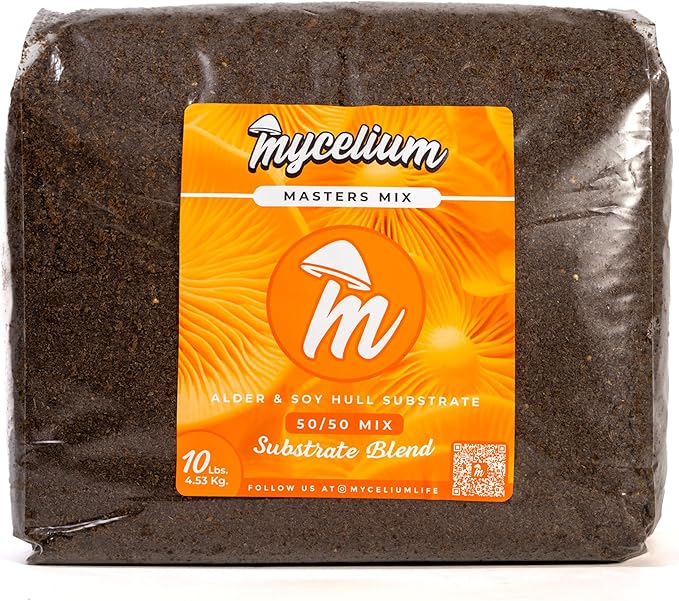 Mycelium Masters Mix Substrate - Alder & Soy Hull 50/50 Blend - Ideal for Gourmet & Functional Wood-Loving Mushrooms - Sterilized 10LB Bag for High Yield Cultivation