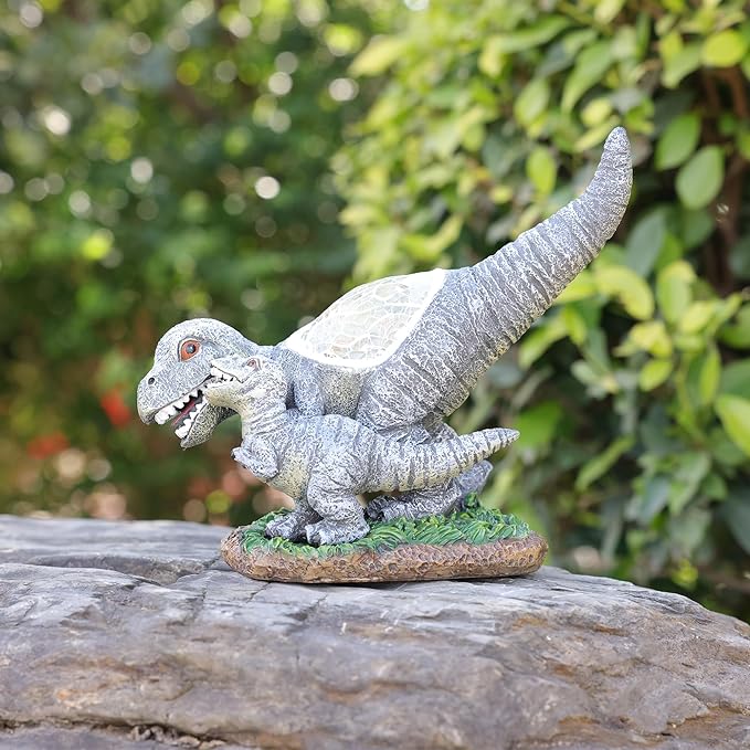 Garden Statue Dinosaur,Solar Dinosaur Decor for Outdoor,Resin Dinosaurs Figurine with Solar Light for Patio,Balcony,Yard,Lawn Ornament,Perfect Garden Gift
