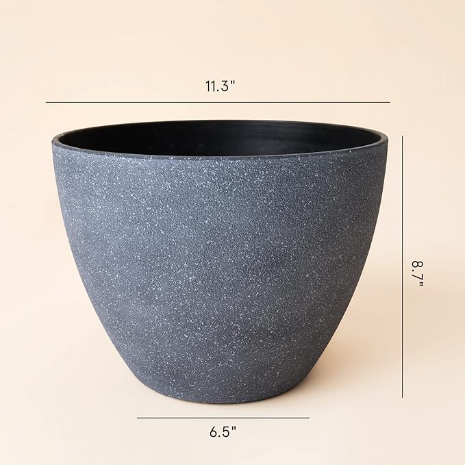 LA JOLIE MUSE Flower Pots Outdoor Garden Planters, Indoor Plant Pots with Drainage Holes, Plastic, Weathered Grey, Set 2 (11.3 + 11.3 Inch)