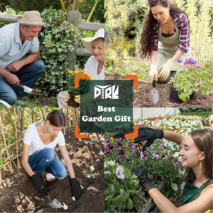 DTRK 8-Piece Large Garden Tool Set 304 Stainless Steel Garden Tool Kit with Handbag,Pruning Shears,Gloves Heavy Duty Gardening Hand Tools with Non-Slip Rubber Grip,Ideal Gifts for Women & Men Orange