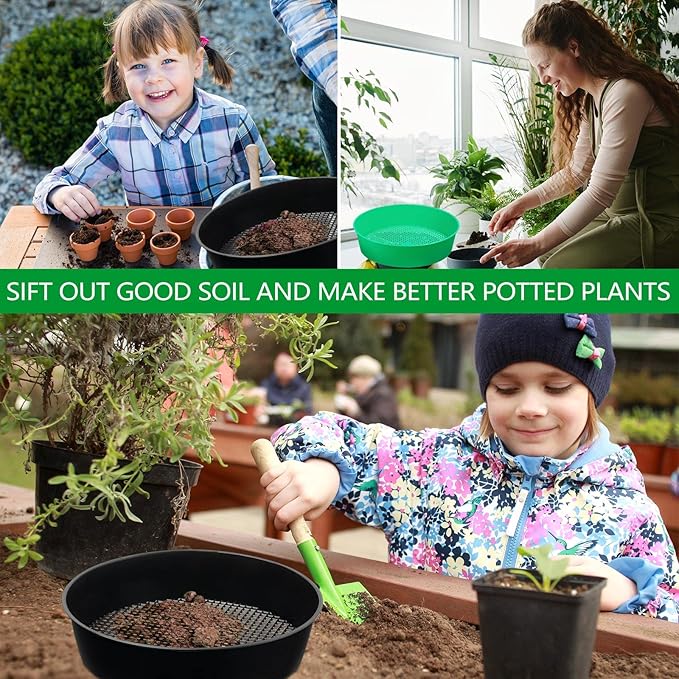 8 Pack Rock Garden Sieve Soil Sifter, Round Plastic Gardening Soil Sifting Pan Sand Sifter Set, Compost Sifter Rock Sifter Dirt Sifter for Small Gravel, Soil, Sand