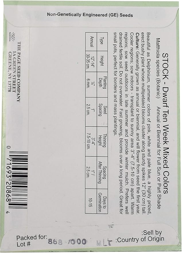 Black Duck Brand Set of 25 Stock Flower Seed Packets! Flower Seeds in Bulk - Great for Creating The Garden of Your Dreams! (25, Stock - Dwarf Ten Weeks)