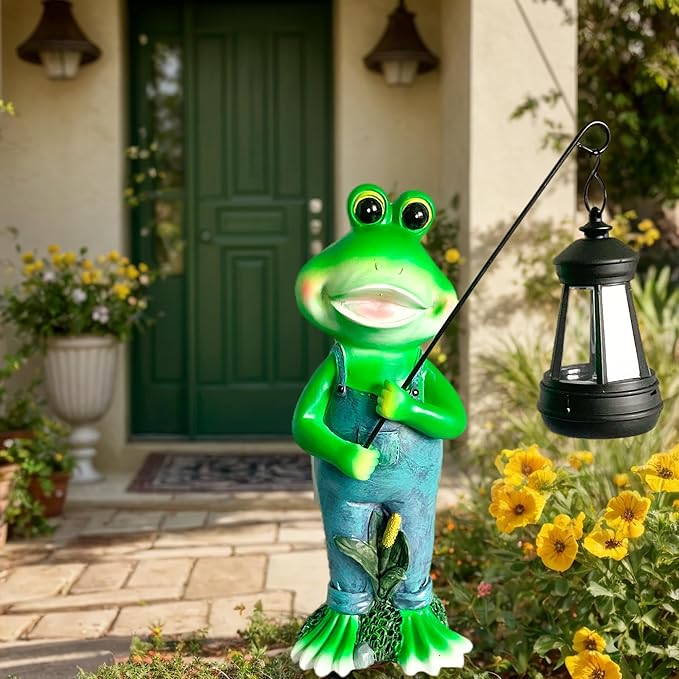 Cute Cowboy Frog Garden Statue for Mom - Unique Outdoor Decor, Waterproof Resin, Perfect for Garden, Yard, Lawn Decoration, Top