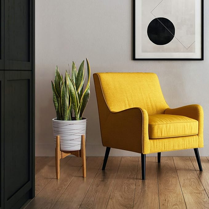 Willowy 12 Inch Ceramic Pot - Matte White with Metallic Gold Stripes - Drainage Plug Included