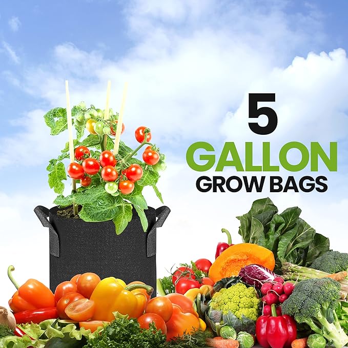 Utopia Home 20 Pack 5 Gallon Grow Bags, 300G Thickened Nonwoven Plant Fabric Pots for Outdoor, Grow Pots, Garden Plant Bags, Aeration Fabric Planters for Fruits, Vegetables and Flowers