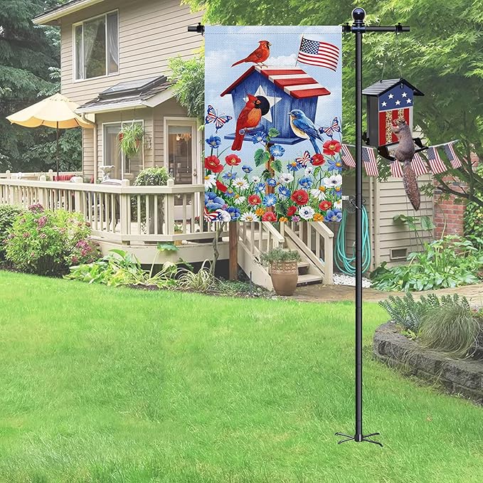 10FT Flag Pole Stand for Garden – Adjustable Outdoor Flagpole with 5-Prong Base, Freestanding Aluminum Banner Holder for 3x5ft & 28"x40" Flags – Wind-Resistant & Lightweight – Black