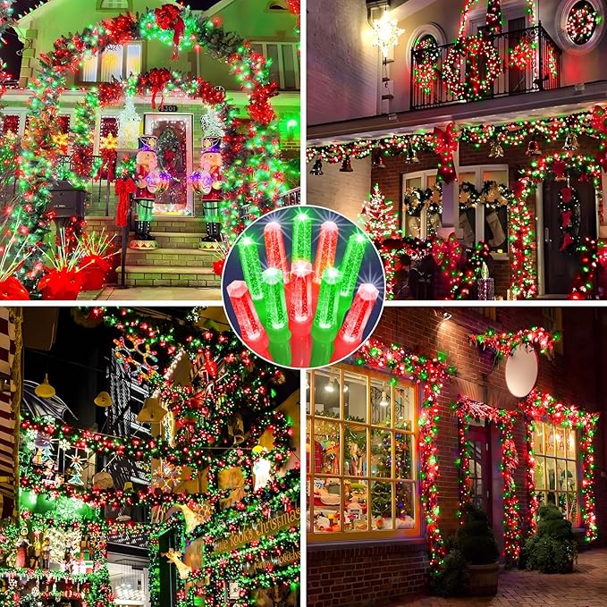 Heceltt 360 LED 118 FT String Lights Outdoor, 8 Modes Christmas Lights Plug in, IP44 Waterproof Led String Lights with Timer and Memory for Xmas Yard Garden Decorations (Red and Green)