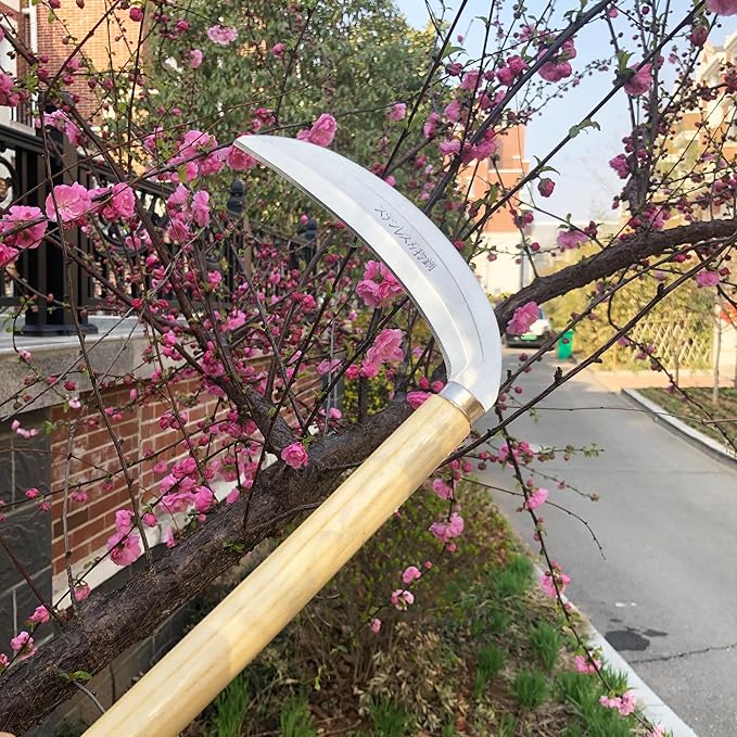 SHANFEEK Grass Sickle Japanese Weeding Hoe Garden Hand Tool Weeding Tools for Garden High-Strength Steel with Solid Wood Handle (Beige)