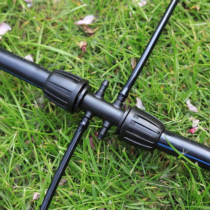 Barbed Tee 1/2 Inch to 1/4 Inch Irrigation Tube Fittings for (1/2'' ID x 0.60''-0.63'' OD) 16mm Drip Tubing Anti-Drop Barbed Connectors,6-Way-10 Pcs