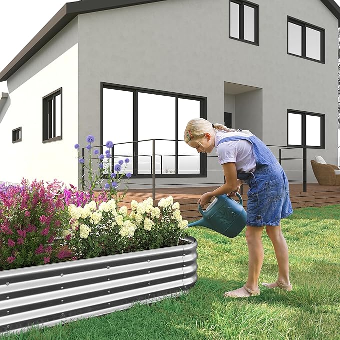 8x2x1.3 Oval Galvanized Raised Garden Bed,Outdoor Planter Box Metal Patio Kit Planting Bed for Vegetables Flowers and Succulents