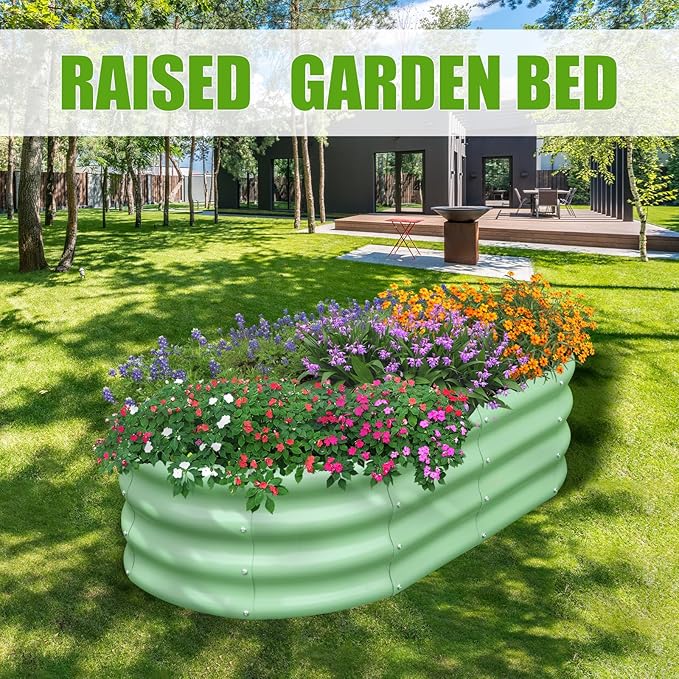 SnugNiture Galvanized Raised Garden Bed, 4x2x1ft Oval Metal Planter Box for Planting Outdoor Plants Vegetables