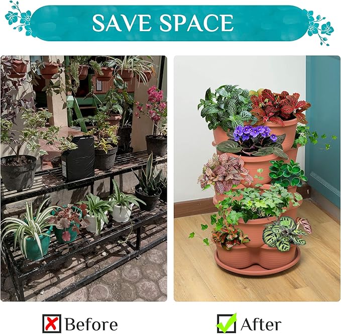 Amazing Creation Stackable Planter, Terracotta 5-Tier Vertical Garden Planter, Grow Your Own Vertical Oasis of Vegetables and Succulents