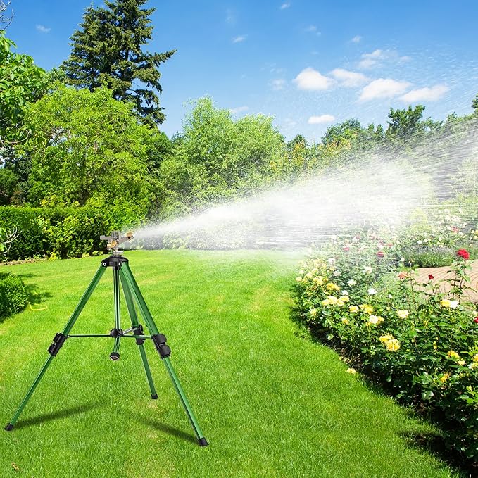 Lawn Sprinklers for Yard, Pattiumo 360°Tripod Sprinklers for Yard Large Area, 3/4" Connector, Adjustable Height 16-37”, Heavy Duty Sprinklers for Garden/Yard/Patio, 1Pack