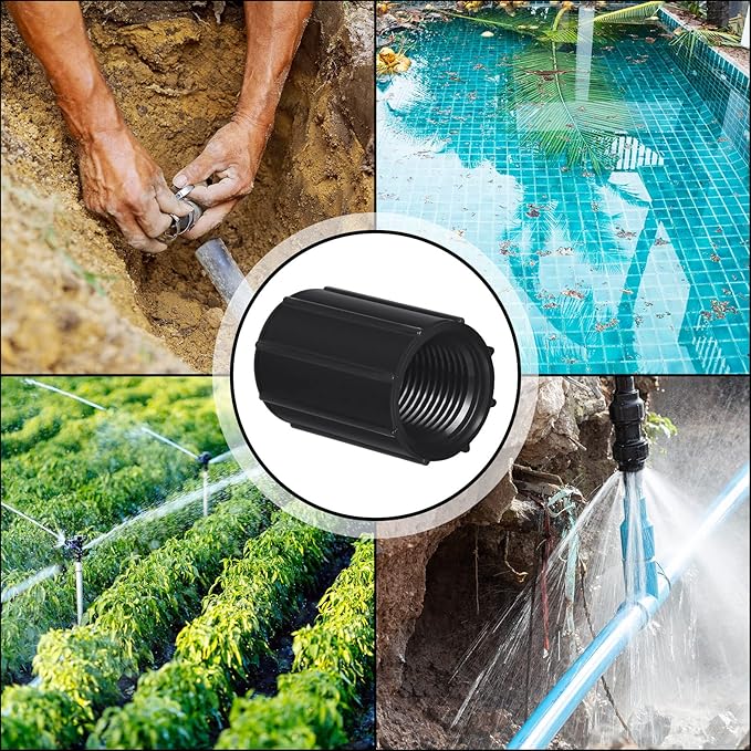 Yahenda 5 Pcs 1/2 Inch PVC Double Female Threaded Coupling Sprinkler Pipe Fitting Female Thread Pipe Fitting Garden Drip Irrigation System PVC Npt Coupler for Irrigation Tube Riser Extension (Black)