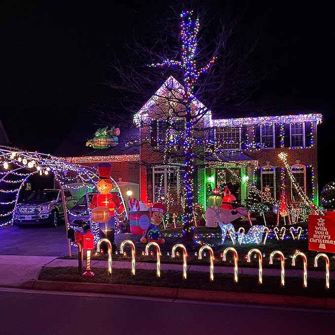 10" Christmas Candy Cane Lights - Set of 10 Pathway Markers Christmas Outdoor Yard Decorations, Xmas Candy Canes Stake Lights for Lawn Walkway Garden, Xmas Party Indoor Ornaments