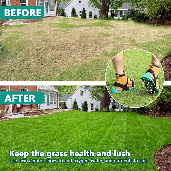 Lawn Aerator Shoes for Grass - Pre-Assembled Grass Aerator Shoes for Lawn - Soil Yard Aerator Tool for Aerating Patio Garden, Green