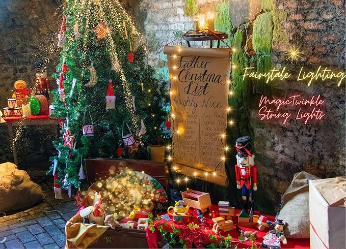 Soft Magic Twinkle Christmas String Lights 100 LED (Warm White) 36 FT, Plug in, Connectable Waterproof Green Wire, Decorations Indoor Outdoor Patio Yard Garden Wedding