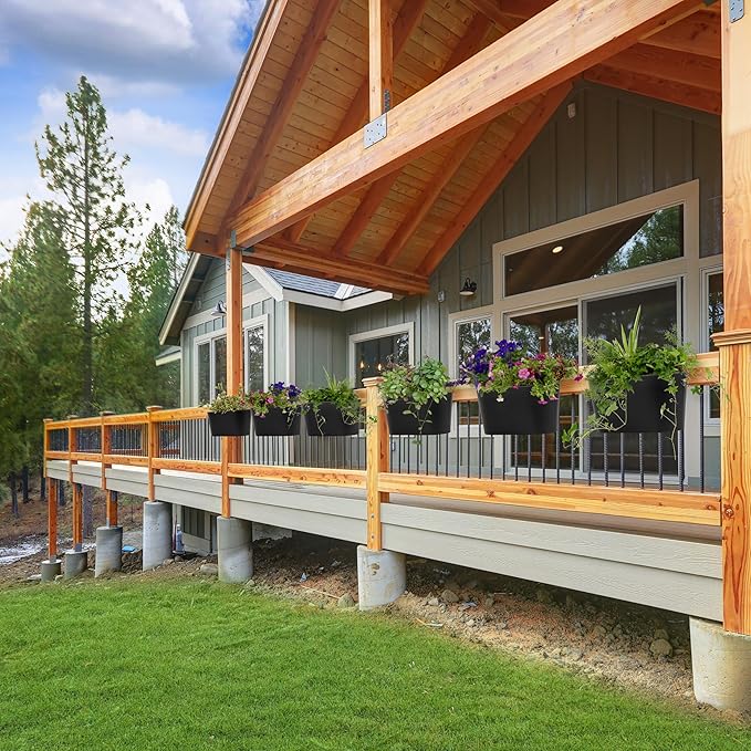 Beautiful Hanging Flower Pots for Outside Railing Or Fence - Stylish Set of 3 Outdoor Planters For Any Balcony, Porch or Deck - Window Planter Boxes Are Perfect to Grow Fresh Herbs & Flowers at Home