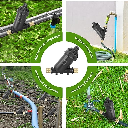 US Standard 3/4 Drip Irrigation Y Filter (120 Mesh Stainless Steel Screen), USA Garden Hose 3/4 GHT Male Thread Irrigation Screen Filter with 2 Pcs Female Thread Brass Connector for Garden Irrigation