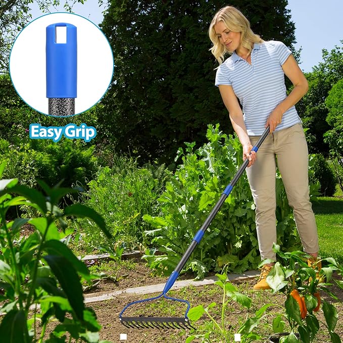 Garden Rake, 72 inch Heavy Duty Rakes for Lawns, Metal Bow Rake with 14 Tine High Carbon Steel Tines for Gardening, Loosening Soil, Flatting Mulch, Leveling Rock, Anti-Rust Landscaping Tools