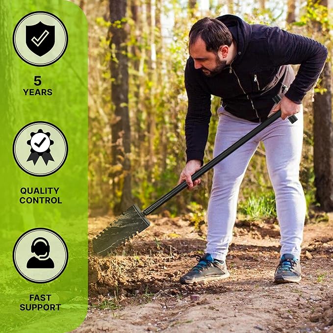 CKG Metal Detecting Shovel Digging Tool with Double Serrated Blade – Heavy Duty Digger Garden Root Cutter T-Handle Spade Professional Metal Detector Accessories, Single