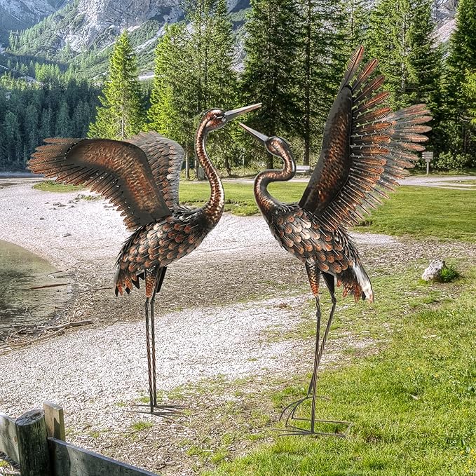 chisheen Garden Statue Outdoor Metal Heron Crane Yard Art Sculpture for Lawn Patio Backyard Decoration,46 inch (2-Pack)
