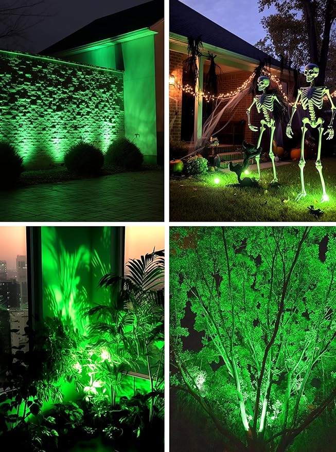 7W Green LED Landscape Lights, 110v 120V Plug in Landscape Lighting with IP66 Waterproof Halloween Christmas Spotlights for Garden Pathway Tree Pathway, 2 Pack